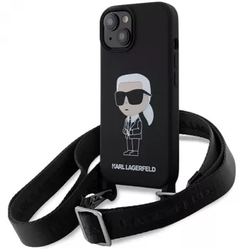 Karl Lagerfeld KLHCP15SSCBSKNK iPhone 15 / 14 / 13 6.1 kovakotelo musta Crossbody silikoni Ikonik