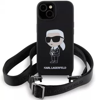 Karl Lagerfeld KLHCP15SSCBSKNK iPhone 15 / 14 / 13 6.1 kovakotelo musta Crossbody silikoni Ikonik