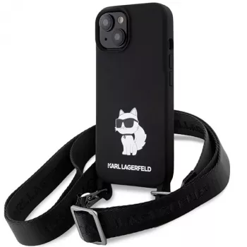 Karl Lagerfeld KLHCP15SSCBSCNK iPhone 15 / 14 / 13 6.1 kovakotelo musta Crossbody silikoni Choupette