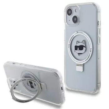 Karl Lagerfeld KLHMP15SHMRSCHH iPhone 15 / 14 / 13 6,1 inch valkoinen kovakuori rengastelineellä Choupette Head MagSafe