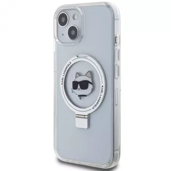 Karl Lagerfeld KLHMP15SHMRSCHH iPhone 15 / 14 / 13 6,1 inch valkoinen kovakuori rengastelineellä Choupette Head MagSafe