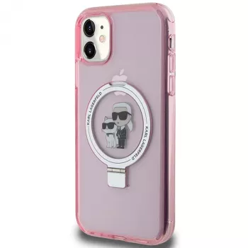 Karl Lagerfeld KLHMN61HMRSKCP iPhone 11 / XR 6.1 pinkki kovakotelo rengasteline Karl & Choupette MagSafe