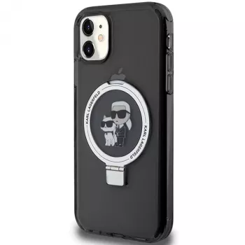 Karl Lagerfeld KLHMN61HMRSKCK kovakotelo rengasteline iPhone 11 / Xr 6.1 musta MagSafe Karl & Choupette