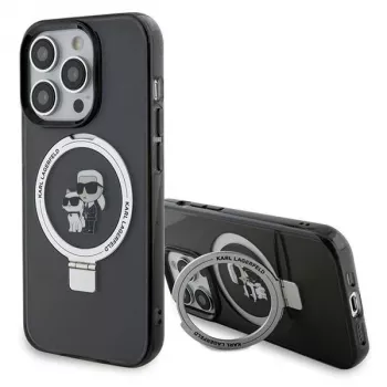 Karl Lagerfeld KLHMP15XHMRSKCK iPhone 15 Pro Max 6,7 inch musta kovakotelo rengastelineellä Karl & Choupette MagSafe