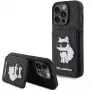 Karl Lagerfeld KLHCP15LSAKCNSCK iPhone 15 Pro 6,1 inch musta hardcase Saffiano korttitasku ja jalusta Monogram Choupette
