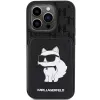 Karl Lagerfeld KLHCP15LSAKCNSCK iPhone 15 Pro 6,1 inch musta hardcase Saffiano korttitasku ja jalusta Monogram Choupette