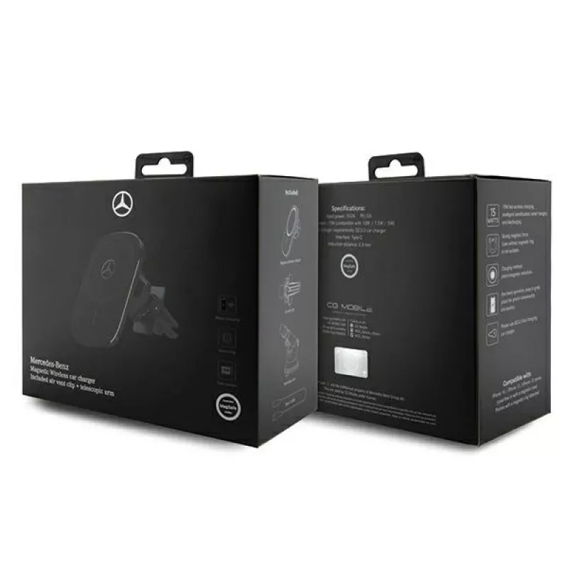 Mercedes Silver Star MagSafe magneettinen langaton autolaturi 15W (musta)