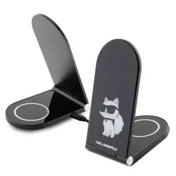 Karl Lagerfeld 2-in-1 taitettava langaton laturi KLDCRFALCHNK 15W musta Choupette MagSafe