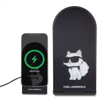 Karl Lagerfeld 2-in-1 taitettava langaton laturi KLDCRFALCHNK 15W musta Choupette MagSafe