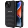 AMG AMHCP15MGSEBK hardcase nahkakotelo kohokuvioiduilla linjoilla iPhone 15 Plus / 14 Plus 6,7