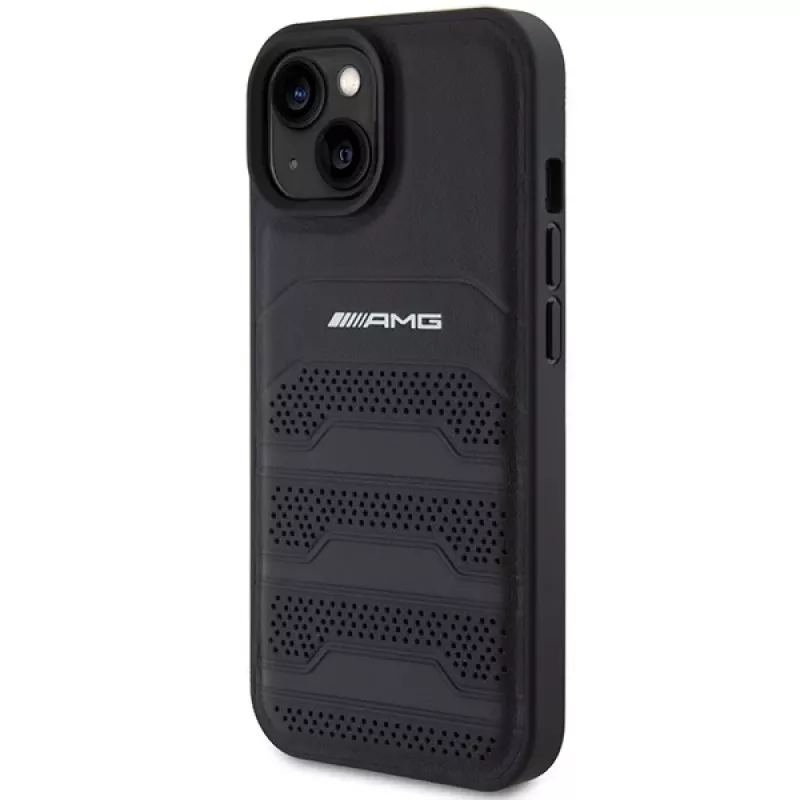 AMG AMHCP15MGSEBK hardcase nahkakotelo kohokuvioiduilla linjoilla iPhone 15 Plus / 14 Plus 6,7