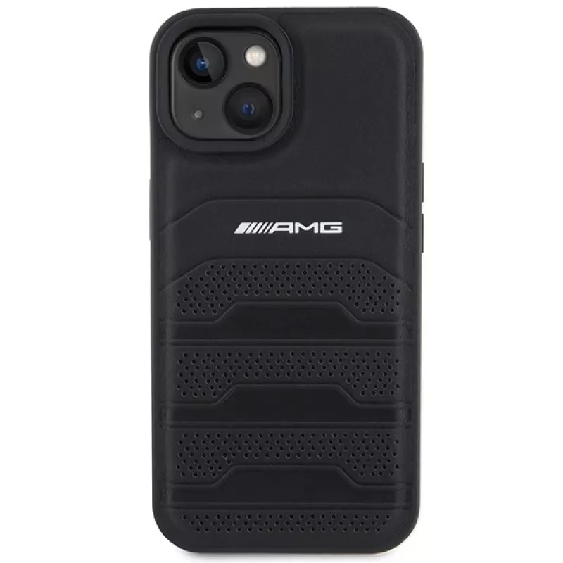 AMG AMHCP15MGSEBK hardcase nahkakotelo kohokuvioiduilla linjoilla iPhone 15 Plus / 14 Plus 6,7