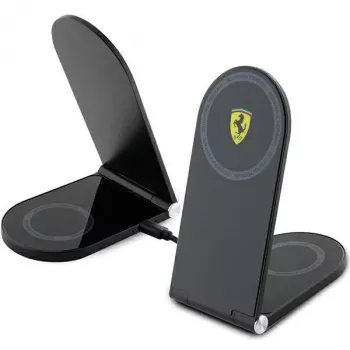 Ferrari taitettava 2-in-1-langaton laturi FECBFMALK 15W musta painettu logo MagSafe
