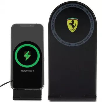 Ferrari taitettava 2-in-1-langaton laturi FECBFMALK 15W musta painettu logo MagSafe