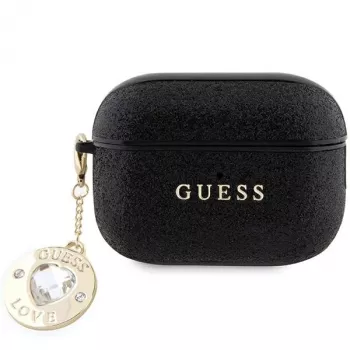 Guess GUAP2PGEHCDK AirPods Pro 2 (2022/2023) kuori musta kiinteä glitter-sydän-timantti-charm