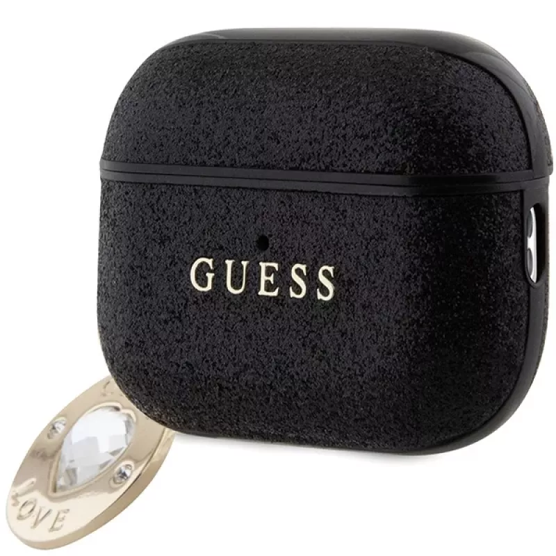 Guess GUAP2PGEHCDK AirPods Pro 2 (2022/2023) kuori musta kiinteä glitter-sydän-timantti-charm