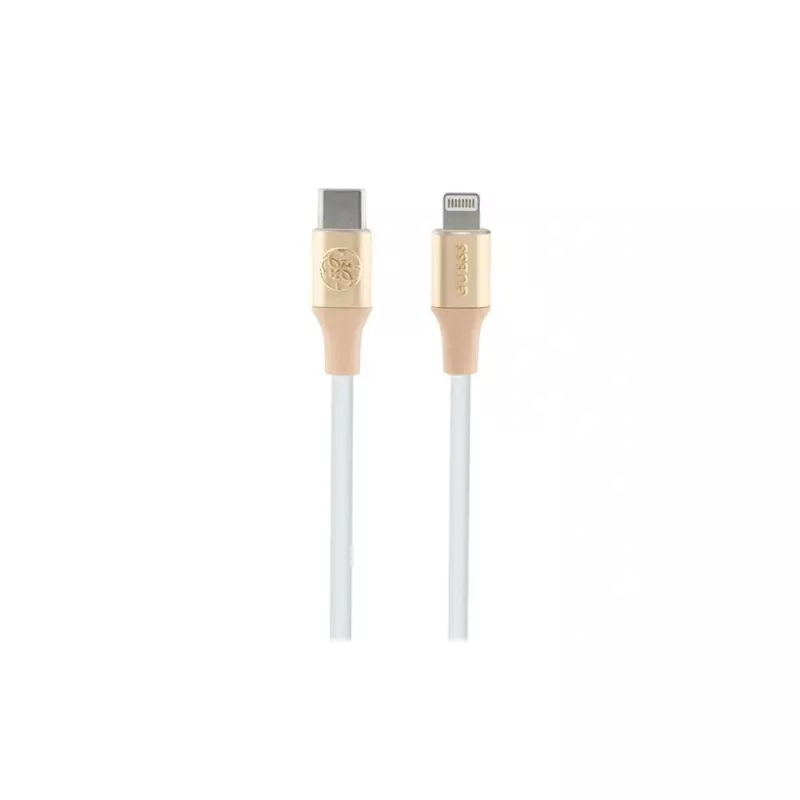 Guess GUCLLALRGDD USB-C - Lightning -kaapeli 1,5 m pikalataus vaaleankulta kohokuvioidulla logolla