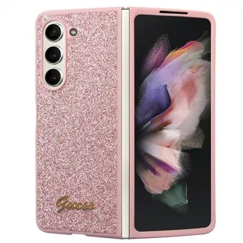 Guess GUHCZFD5HGGSHP F946 Glitter Script kova kotelo Samsung Galaxy Z Fold5 - pinkki