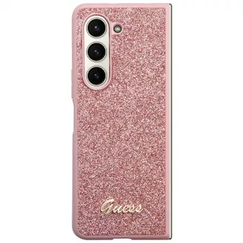 Guess GUHCZFD5HGGSHP F946 Glitter Script kova kotelo Samsung Galaxy Z Fold5 - pinkki