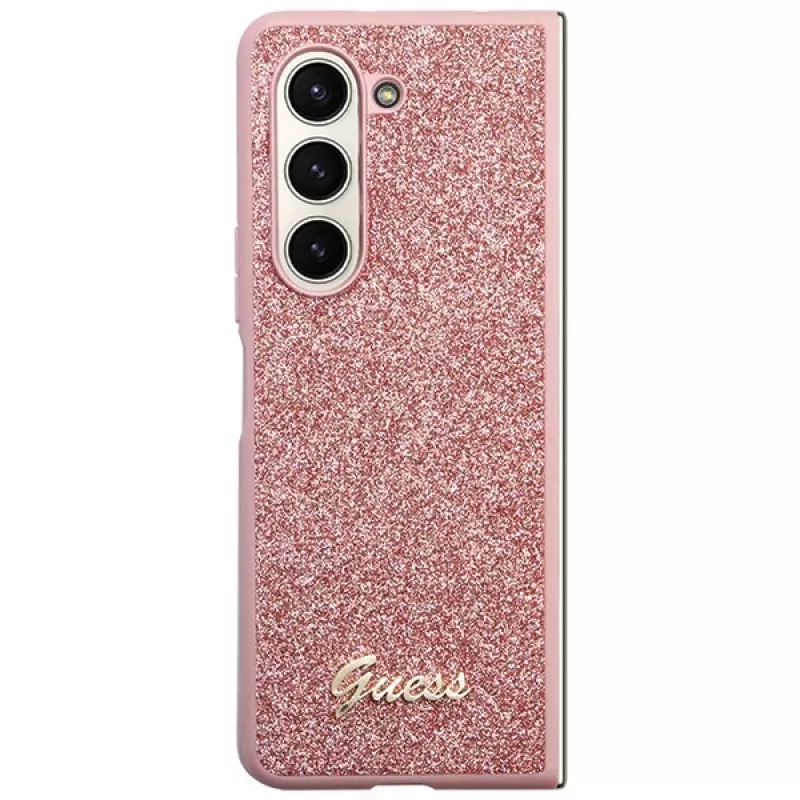 Guess GUHCZFD5HGGSHP F946 Glitter Script kova kotelo Samsung Galaxy Z Fold5 - pinkki