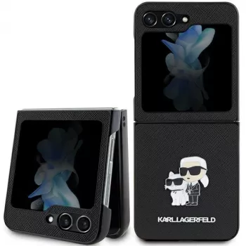 Karl Lagerfeld Saffiano Karl & Choupette Pin -kovakotelo Samsung Galaxy Z Flip5, musta