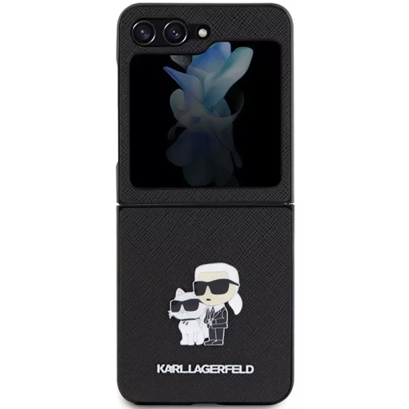Karl Lagerfeld Saffiano Karl & Choupette Pin -kovakotelo Samsung Galaxy Z Flip5, musta
