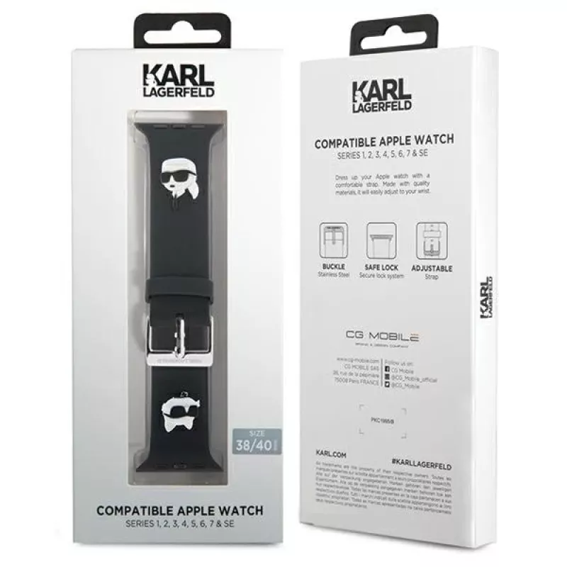 Karl Lagerfeld 3D Rubber Karl & Choupette Heads NFT Apple Watch -ranneke 38/40/41mm musta