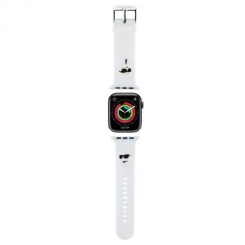Karl Lagerfeld ranneke KLAWMSLKCNH Apple Watch 38/40/41mm valkoinen ranneke 3D Rubber Karl & Choupette Heads