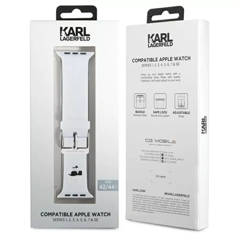 Karl Lagerfeld 3D Rubber Choupette Head Apple Watch -ranneke 42/44/45/49mm valkoinen