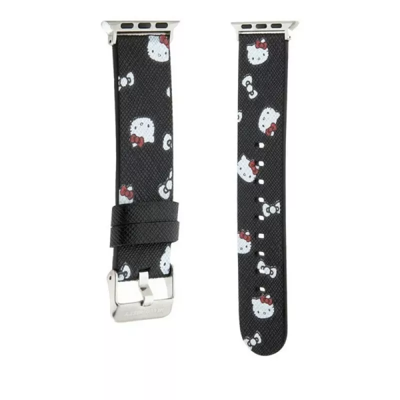 Hello Kitty HKAWMPSAPSK Apple Watch -ranneke 38/40/41mm musta silikoni Heads & Bows -kuvio