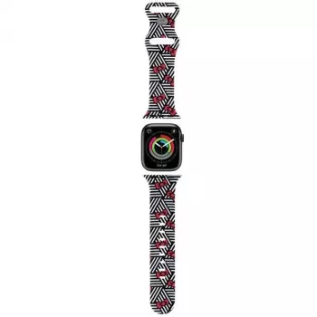 Hello Kitty HKAWMSDIEZK silikoniranneke Apple Watch 38/40/41 mm musta ruseteilla ja raidoilla