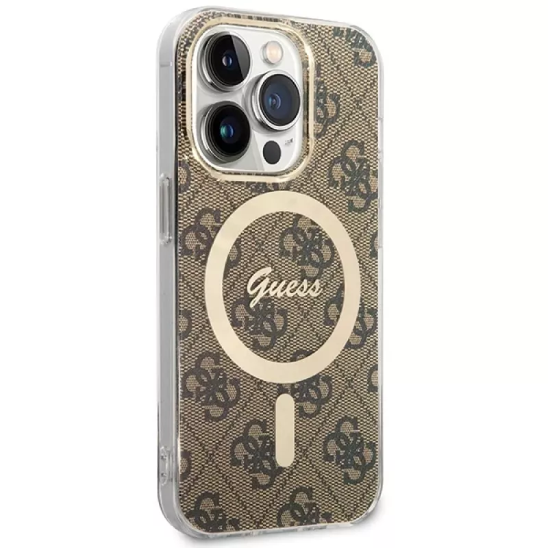 Guess GUHMP15LH4STW hardcase Apple iPhone 15 Pro 6,1 tuuman ruskea IML 4G MagSafe