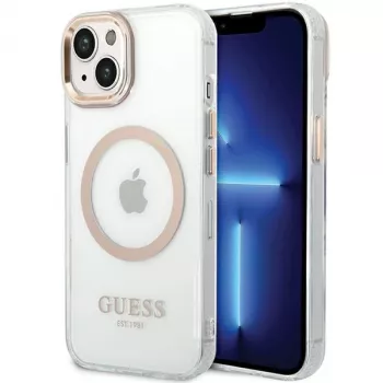 Guess GUHMP15MHTRMD Metal Outline -hardcase iPhone 15 Plus / 14 Plus 6,7 tuuman kulta MagSafe-yhteensopiva