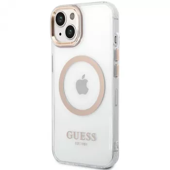 Guess GUHMP15MHTRMD Metal Outline -hardcase iPhone 15 Plus / 14 Plus 6,7 tuuman kulta MagSafe-yhteensopiva