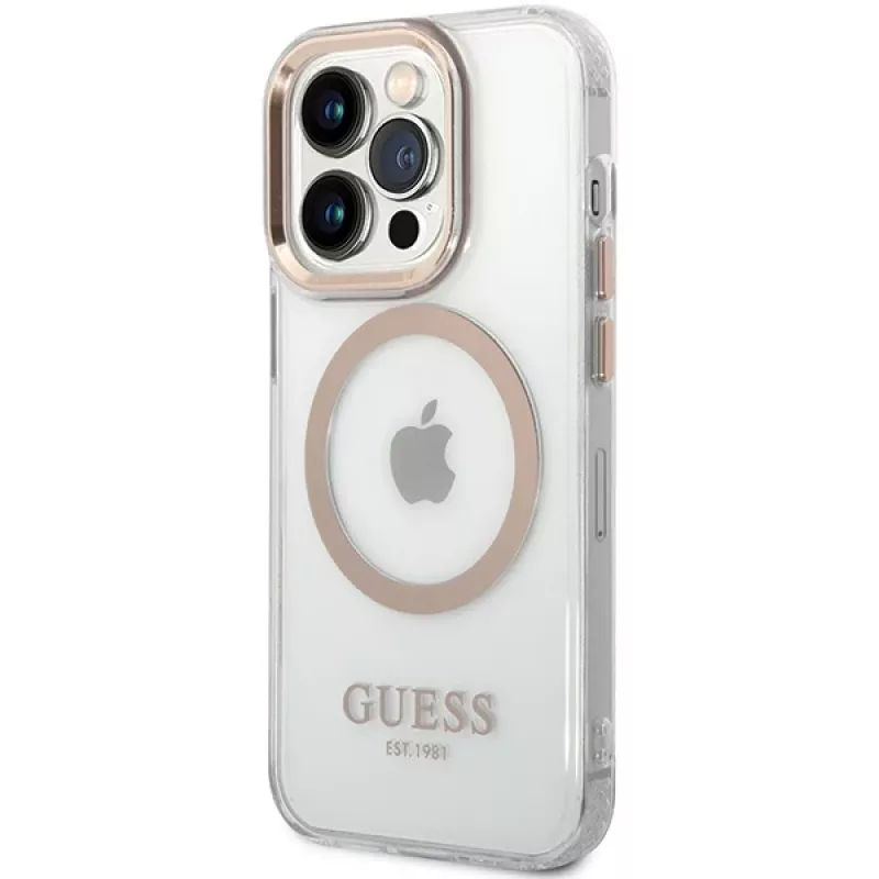 Guess GUHMP15LHTRMD Metal Outline -hardcase Apple iPhone 15 Pro 6,1 tuuman kulta MagSafe