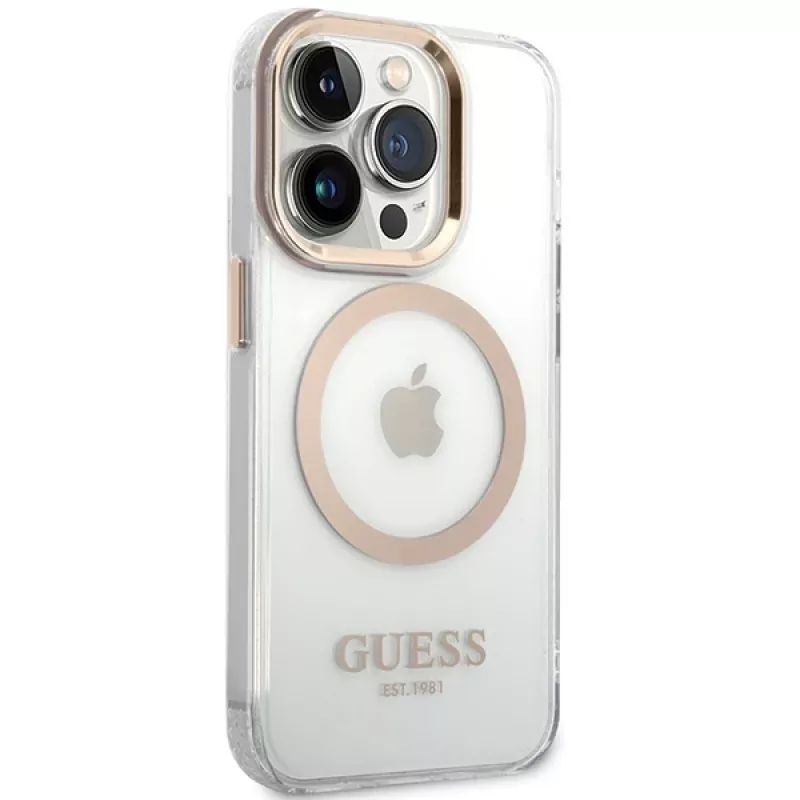 Guess GUHMP15LHTRMD Metal Outline -hardcase Apple iPhone 15 Pro 6,1 tuuman kulta MagSafe