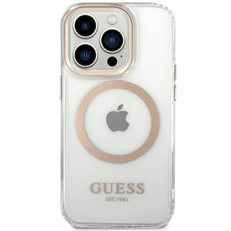 Guess GUHMP15XHTRMD Metal Outline -hardcase Apple iPhone 15 Pro Max, kulta, MagSafe-yhteensopiva