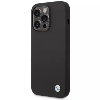 BMW BMHCP15XSILBK silikonikuori iPhone 15 Pro Max 6,7 tuuman musta metallilogolla
