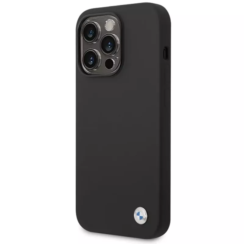 BMW BMHCP15XSILBK silikonikuori iPhone 15 Pro Max 6,7 tuuman musta metallilogolla