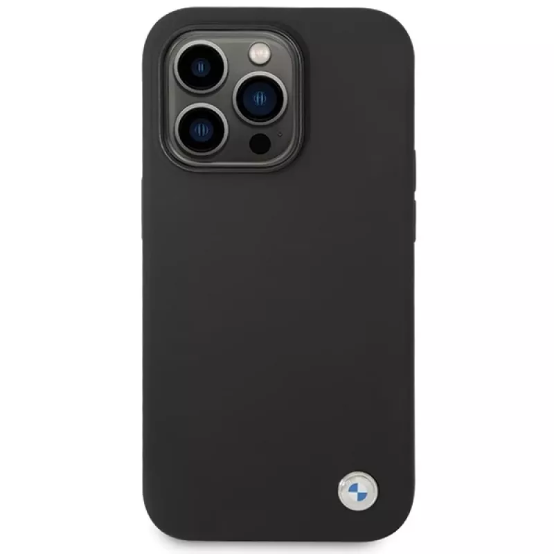BMW BMHCP15XSILBK silikonikuori iPhone 15 Pro Max 6,7 tuuman musta metallilogolla