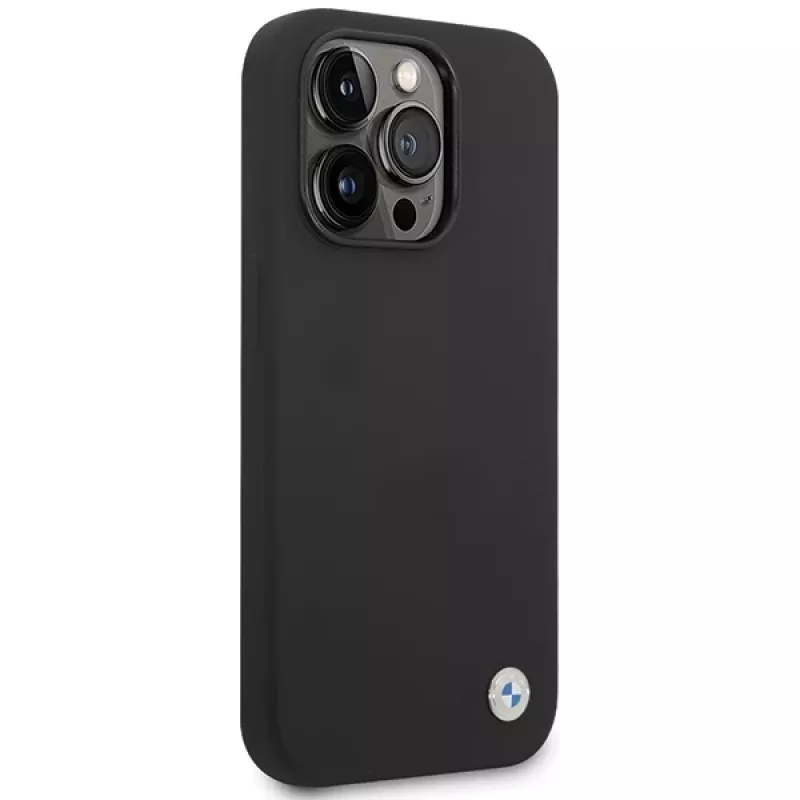 BMW BMHCP15XSILBK silikonikuori iPhone 15 Pro Max 6,7 tuuman musta metallilogolla