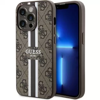 Guess GUHMP15LP4RPSW iPhone 15 Pro 6,1 tuuman hardcase ruskea painetut raidat MagSafe