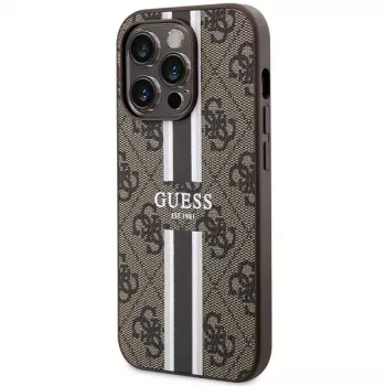 Guess GUHMP15LP4RPSW iPhone 15 Pro 6,1 tuuman hardcase ruskea painetut raidat MagSafe