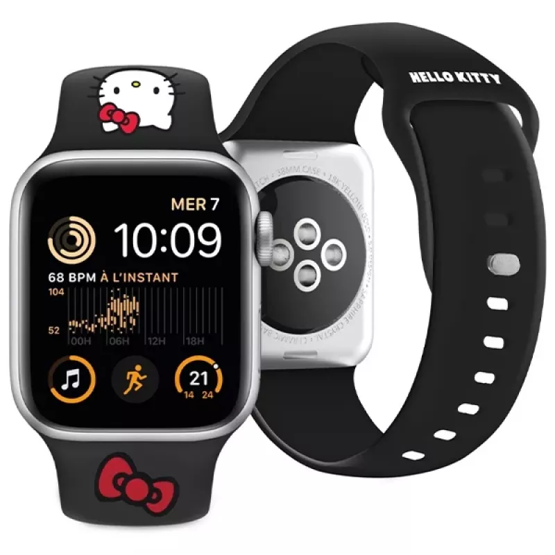 Hello Kitty HKAWLSCHBLK silikoniranneke Apple Watch 42/44/45/49 mm musta