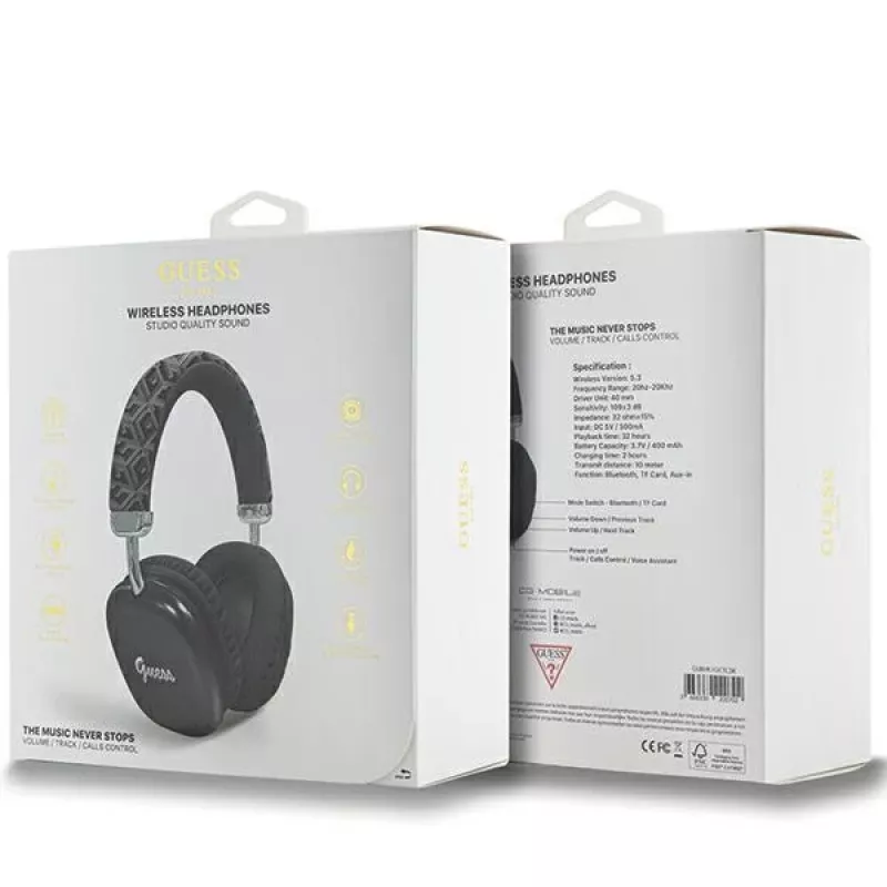 Guess Gcube Metallic Script Logo on-ear Bluetooth -kuulokkeet musta