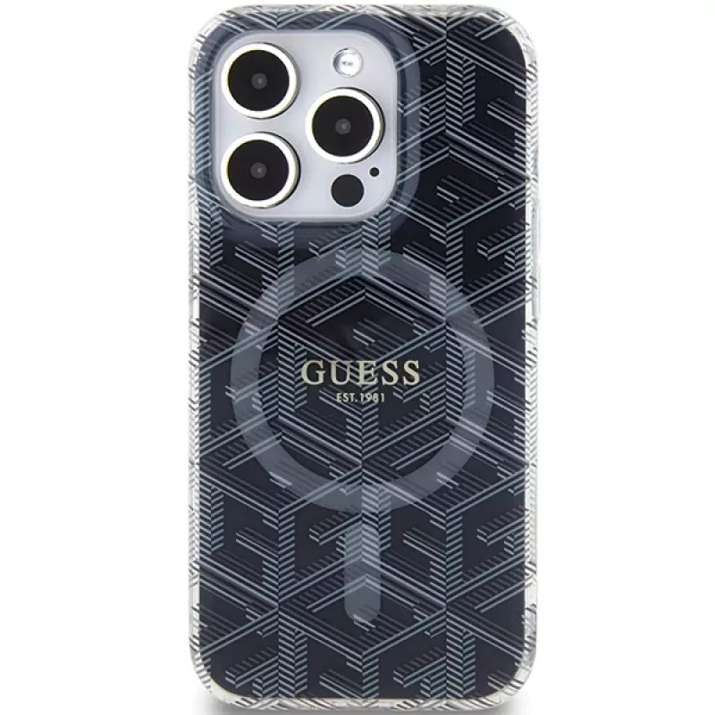 Guess GUHMP15XHGCUSTGK iPhone 15 Pro Max 6.7 Hardcase IML GCube MagSafe musta