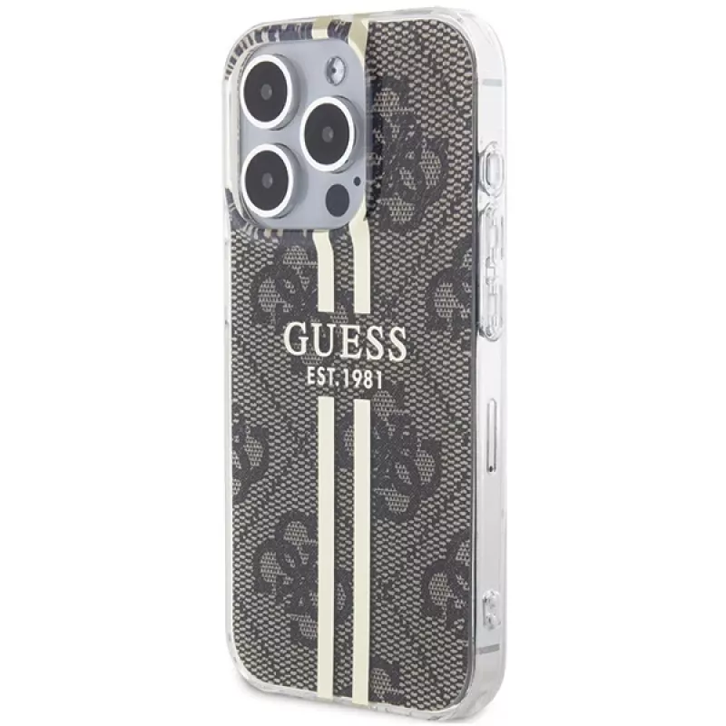 Guess GUHCP15LH4PSEGW iPhone 15 Pro 6.1 Hardcase IML 4G Gold Stripe ruskea