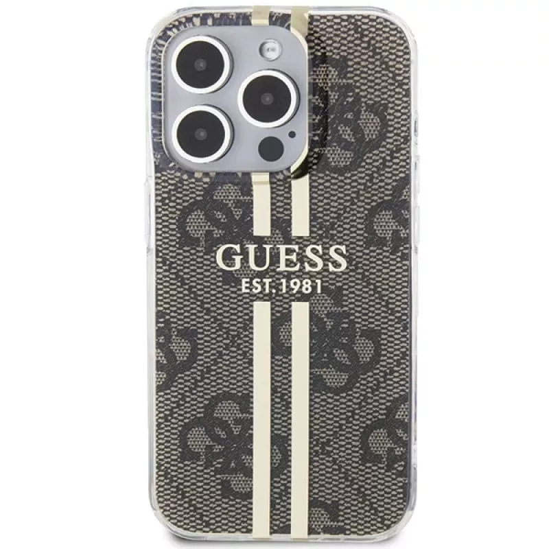 Guess GUHCP15LH4PSEGW iPhone 15 Pro 6.1 Hardcase IML 4G Gold Stripe ruskea