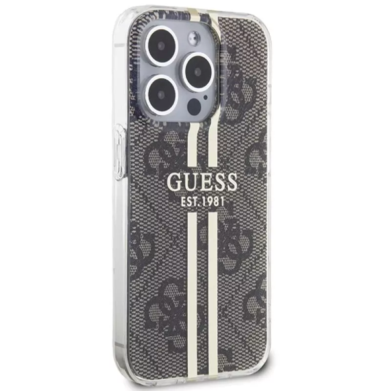 Guess GUHCP15LH4PSEGW iPhone 15 Pro 6.1 Hardcase IML 4G Gold Stripe ruskea