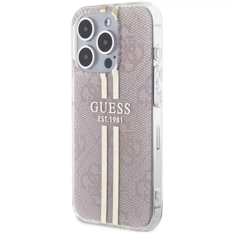 Guess GUHCP15LH4PSEGP iPhone 15 Pro 6,1 inch pinkki Hardcase IML 4G Gold Stripe